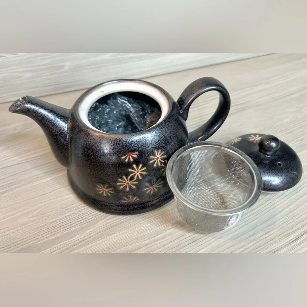 Elegant Black & Gold Floral Tea Set - 4 Piece Set with Teapot‎ And 2 Cups